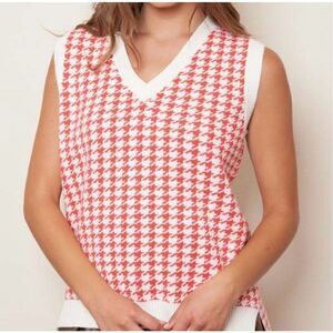 Houndstooth Sweater Vest Orange Coral
